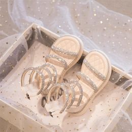 Summer Children 's Girls Gladiator Sandals Crystal Princess Solf Shoes Nonslip Breathable y240408
