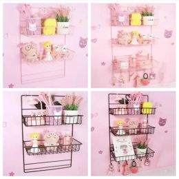 Racks Three Layers of Pink Wall Can Be Hung Storage Rack DIY Home Decoration Accessories Bedroom Toy Plush Doll Storage Display Rack