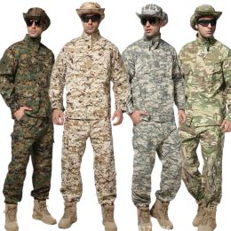 Sets/Suits 2Pcs Men Militar Uniform Army Tactical Military Soldier Outdoor Combat Camouflage Clothes Pant Training 2XL Sweat Suit 12 Color