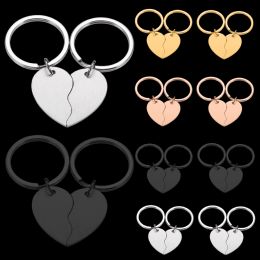 Tags Wholesale 10Pcs/Lot Blank Puzzle Heart Keychains Stainless Steel Pet ID Tag for DIY Custom Logo Couple Name Keychain Accessories