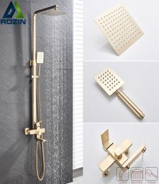 Brushed Gold Shower Faucet In Wall 8quot Stainless Steel Rainfall Bath Shower Set Swivel Bath Spout Black Bathroom Shower Column14037047