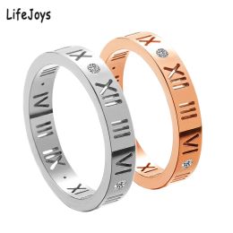 Bands Hollow Roman Numeral Ring Stainless Steel Cute 4mm Rings Zircon Brand Jewellery Women Rose Gold Silver Colour Size 4 To 10 Quality