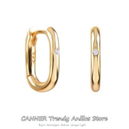 Earrings CANNER Genuine 925 Sterling Silver Geometric Square Hoop Earrings for Women Minimalist Small Circle Huggies Ear Buckles Jewellery