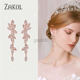 Dangle Chandelier ZAKOL Wedding Bridal Dangle Earrings for Women Luxury Cubic Zirconia Rhinestones Earring Chandelier Brides Bridesmaids Jewelry d240323