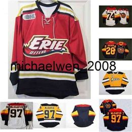 Kob Weng Erie Otters 28 Connor Brown 74 Dane Fox 97 Connor McDavid Mens Womens Youth 100% Embroidery cusotm any name any number Hockey Jersey