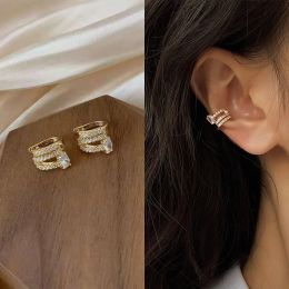 Earrings Korean Fashion Double Layer Clip Earrings for Women Girls Luxury Zircon Ear Cuff Clip Without Pierced Ear Cuff Jewelry Wholesale