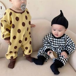 One-Pieces Autumn and winter baby clothes boys and girls cartoon bear knitted longsleeved jumpsuit baby toddler wave point casual romper