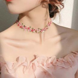 Necklaces Little Daisy Flowers To The Neck Choker For Women Tattoos Fashion 2023 Y2k Cute Floral Embroidery Knitted Choker Necklace Gift