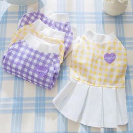 Dog Apparel Summer Plaid Dresses For Small Dogs Cute Princess Skirt Fashion Puppy Shirt Pet Cat Vest Chihuahua Clothes Costumes