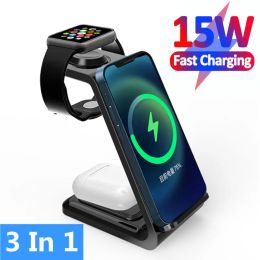 Chargers 15W 3 in 1 Wireless Charger Stand Fast Charging Dock Station for iPhone 14 13 12 11 X 8 Apple Watch 8 7 6 iWatch Airpods Pro