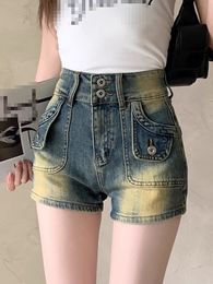 Летние шорты Американские винтажные старые прямые шорты женские джинсы высокая талия тонкая универсальная пряная девушка Слово горячие штаны