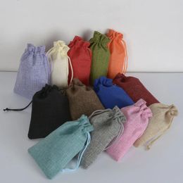 Drawstring 15 20cm Linen Rope Christmas Gift Bags Drawstrings Jute Sack Wedding Birthday Party Rustic Natural Burlap