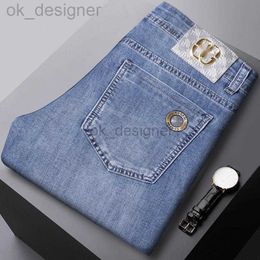 Men's Jeans designer Trendy Brand Men's Jeans Spring/Summer New Trendy Hot Stamped Elastic Slim Fit Small Feet Pants
