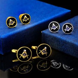 Links 1 Pair Freemasonry Logo Crystal Cufflinks Black Enamel G Sleeve Nail For Men Women Boys Shirt Suit Jewellery Decoration