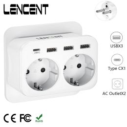 Chargers Lencent Wall Charger 6 in 1 Thief Sockets with 2 Schuko Sockets 3 Usb Ports and 1 Type C Multiple Plug Adapter for Home Office