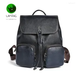 Backpack Lapzag High Quality Real Cow Leather Women's Unisex Large Genuine Cowhide Travel Bag Ladies Retro For Men