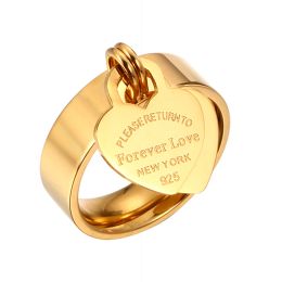 Bands Rose Gold Colour Girl Women Ring Stainless Steel Charm Finger Rings Sweet Heart Trendy Female Ring Jewellery Gift Multisize