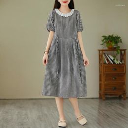 Party Dresses 2024 Arrival Japan Style Patchwork Lace Chic Girl's Summer Plaid Dress Office Lady Work Fashion Women Casual