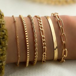 Strands Gold Color Snake Chain Bracelet Set For Women Minimalist Twisted Rope Bangle Girl Fashion Party Jewelry Accessories