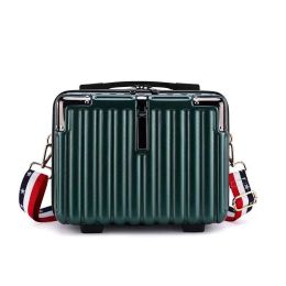 Bags 14 Inch Cosmetic Case Portable Luggage Travel Bag for Women Makeup Organiser Lightweight Mini Simple Stripe Crossbody Suitcase