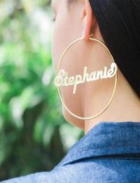1 Pair Rose Gold Custom Name Earrings For Women Personalized Stainless Steel Nameplate Hoop Earings Fashion Jewelry Brincos 2009232260918