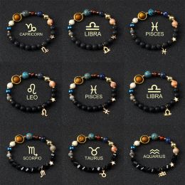 Strands Universe Galaxy Cancer Leo Bracelets Women Eight Planets Sagittarius Virgo Libra Bracelet Solar System 12 Constellation Jewellery