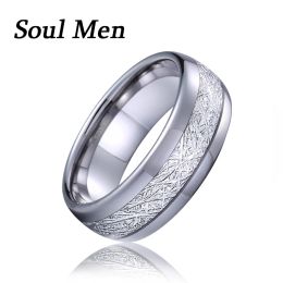 Bands 8mm Metal Tungsten Carbide Ring with Meteorite Inlay Shiny Domed Finish Simple Wedding Ring for Men Size 8 to 13