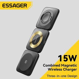 Chargers Essager 3 in 1 Magnetic 15W Wireless Charger Stand For iPhone14 13 12 Pro Max Fast Charging Dock Station For Apple Watch/AirPods