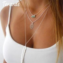 Necklaces Aihua Vintage 3 Layered Chain Bohemian Seed Beads Leaves Necklaces & Pendants Big Alloy Feather Statement Necklaces for Women