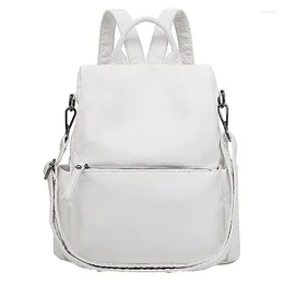 School Bags ASDS-Ladies Backpack Washed Leather Soft White Anti-Theft Female Girl Bag