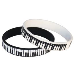 Strands 1PC Hot Sale Black White Printed Piano Keycboard Silicone Wristband Music Note Bracelet &Bangles for Music Lover Fans Gift SH081