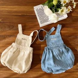 Jumpsuits 2024 Summer New Baby Sleeveless Denim Bodysuit Newborn Casual Jumpsuit Toddler Letter Embroidery Overalls Infant Clothes 0-24M H240423