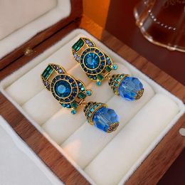 Earrings Lifefontier Luxury Palace Blue Rhinestone Big Clip On Earrings For Women Vintage Geometric Crystal Non Pierced Earring Jewelry