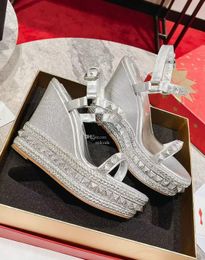 2024 Elegant Brand Malfadina Zepp Wedges Sandals Shoes Women Spikes Studs Strappy High Heels Lady Pumps Espadrilles Party Wedding Dress Gladiator Sandalias EU35-43