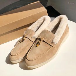 Casual Shoes DONNAIN 2024 Natural Wool Fur Winter Moccasins Genuine Suede Leather Women Flat Soft Rubber Sole Non-Slip Loafers