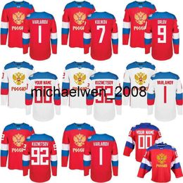 Kob Weng 2016 World Cup Team Russia Men's Hockey Jerseys 9 Orlov 7 Kulikov 1 Varlamov 92 Kuznetson WCH 100% Stitched Jersey Any Name and Number