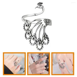 Cluster Rings Retro Live Peacock Wide Face Female Ethnic Style Thai Silver Old Yarn For Crocheting Tension Gifts Women Miss