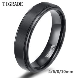 Bands Tigrade Black Titanium Ring For Men Wedding Engagement Jewellery Band 4/6/8/10 mm Cool Dark Classic Unisex Ring Female Size 415