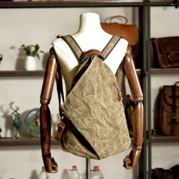 Backpack Waterproof Retro Backpacker Oil Wax Canvas Men's Bag With Leather Outdoor Travel Shoulder Casual Schoolgirl Schoolbag