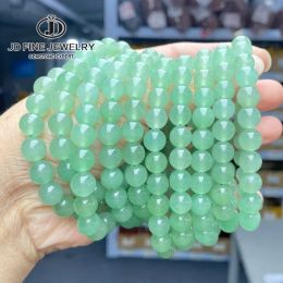 Strands JD Natural Green Aventurine Beaded Bracelets Women Round Jade Stone Yoga Mala Beads Healing Jewelry Meditation Wristband Gift