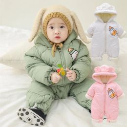 One-Pieces Newborn baby quilted jumpsuit boys and girls plus velvet thick cartoon romper baby toddler plus cotton clothes autumn and winter