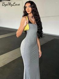 Casual Dresses ByeMyLove Patchwork Strap Long Dress Women Slim Knee Length Fashion Hight Street Halter Neck Maxi Summer Solid