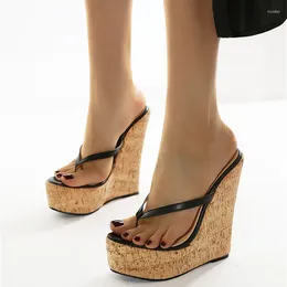 Slippers DIZHUANG Shoes Sexy Women's High Heeled About 15 Cm Heel Height Artificial Leather Wedges Summer