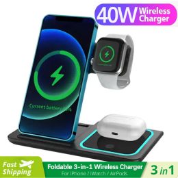 Chargers 3 In 1 Wireless Charger Stand Pad Foldable Fast Charging Station Dock For IPhone 14 13 12 11 Pro Max Apple Watch 18 Airpods 3 2