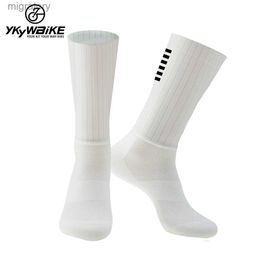 Men's Socks YKYWBIKE - Mens Aero Whiteline Coordination Silicone Socks Bicycle Sports Bicycle Running Accessories yq240423