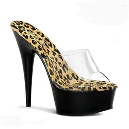 Slippers Summer High-heeled Black Leopard Print 15cm Pole Dancing Sandals 6-inch Dancer Slipper Shoes