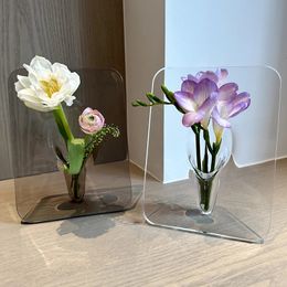 Acrylic Po Frame Vase Modern Art Floral Flower Vase Desktop Plant Holder For Office Home Decor Gift Wedding Table Centerpiece 240417