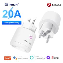 Plugs GIRIER Tuya ZigBee Plug 20A Smart Outlet Socket EU with Power Monitoring Timer Function 4200W Works with Alexa Alice Hey Google