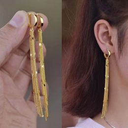 Clips 2023 Luxury Golden Color Long Tassel Hoop Earrings For Women Personality Shiny Metal Chain Ear Buckle Fashion Girl Party Jewelry