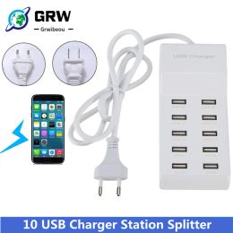 Hubs 10 USB Charger Station Splitter 60W Mobile Phone Charger HUB Smart IC Charge Universal for iPhone Samsung Mp3 Tablet Etc